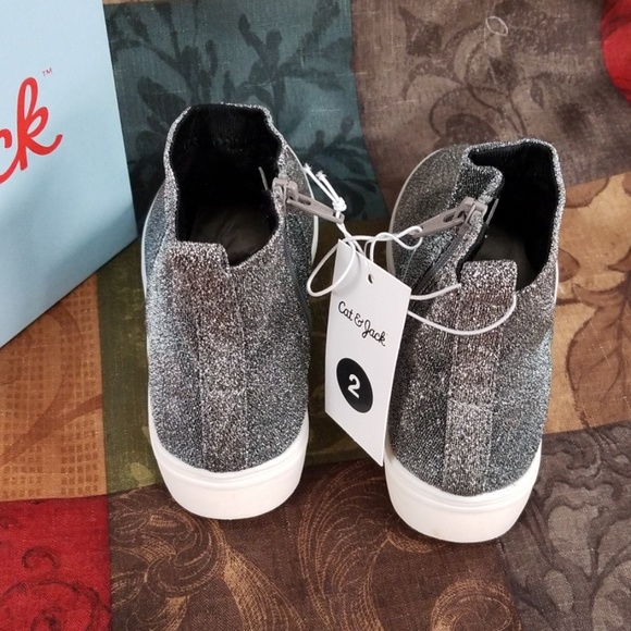 Cat & Jack Shoes Girls Annora Sock Top Metallic Sneakers Silver